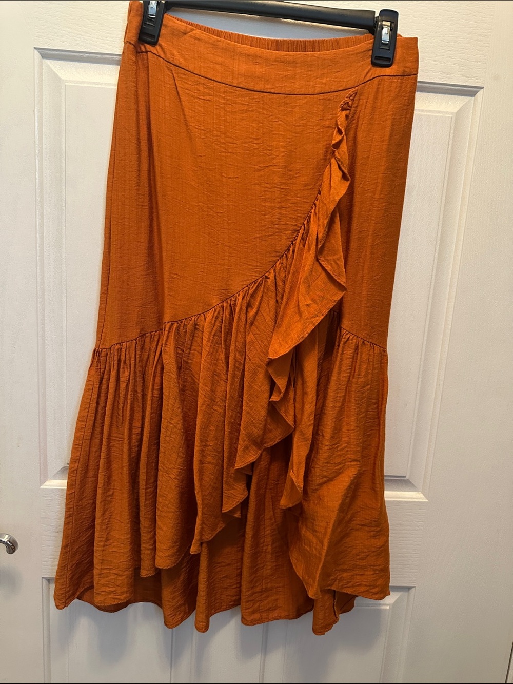 Emerson Lang Women's Rust Ruffle Midi Skirt Size L